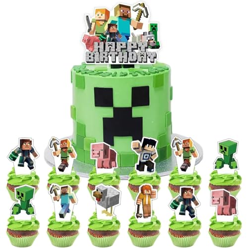25 Stück Pixel Tortendeko Jungen, 8-Bit Video Game Kuchen Deko Kindergeburtstag, Cake Topper Set, Happy Birthday Topper für Jungen Geburtstag Party Kuchen Dekoration Supplies（B） von Rimtpuz