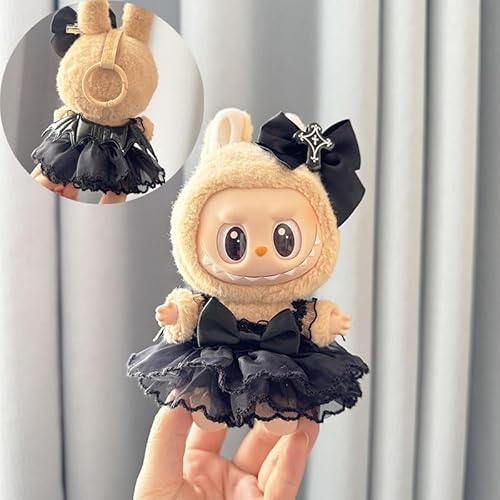 Labubu Kleidung für 17 cm Puppe, Labubu Clothes, handgemachte Häkelarbeiten, 3-teiliges Set mit elegantem Zubehör, Kleidung für Labubu Plüsch (F) von Rimtpuz