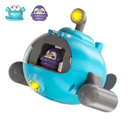 Rinnland Multifunktionales U-Boot-Badespielzeug, 3 in 1 U-Boot-Wasserspielzeug Badewanne Aufzieh-U-Boot | Bewegt sich im Wasser | Wirft kleines Tier aus | Leuchtet automatisch im Wasser (Blau) von Rinnland