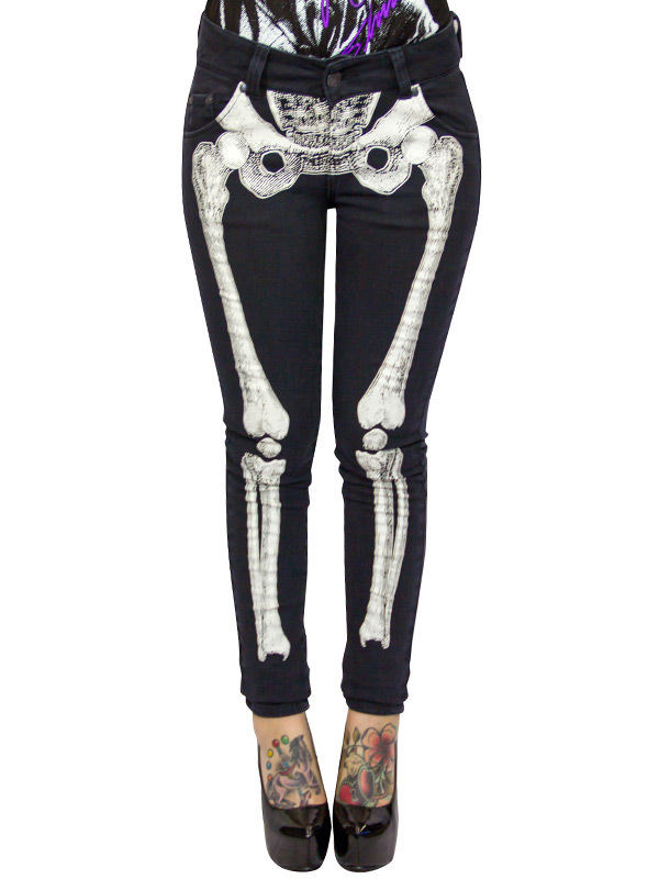 Kreepsville Gothic Jeans Hose Skelett schwarz-weiss Kreepsville Gothic Jeans Hose Skelett schwarz-weiss von Ripper Merchandise LTD - KF