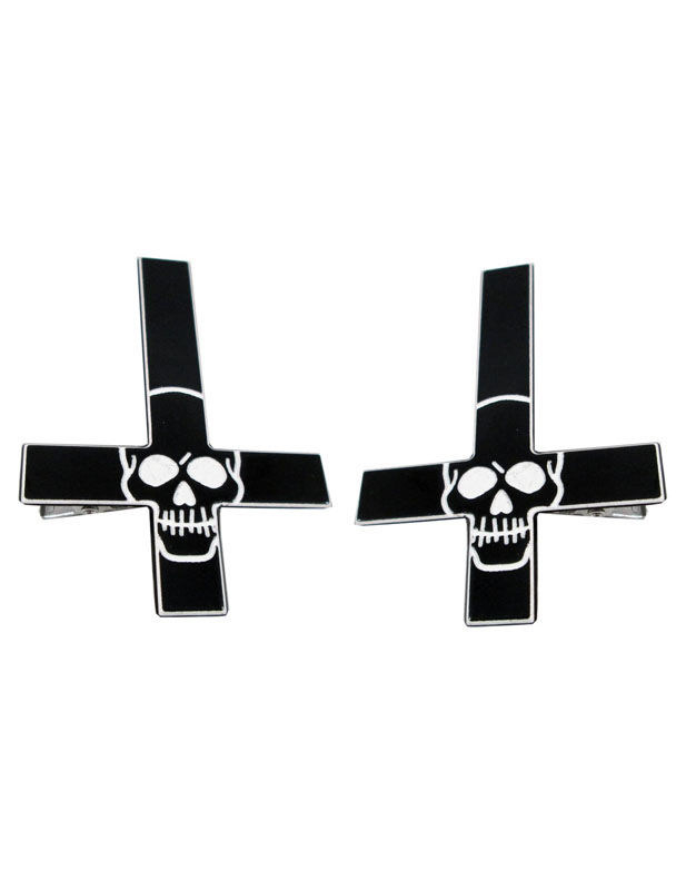 Kreepsville-Haarklammern Kreuze mit Totenköpfen 2 Stück schwarz-weiss 7x5cm Kreepsville-Haarklammern Kreuze mit Totenköpfen 2 Stück schwarz-weiss 7x5cm von Ripper Merchandise LTD - KF