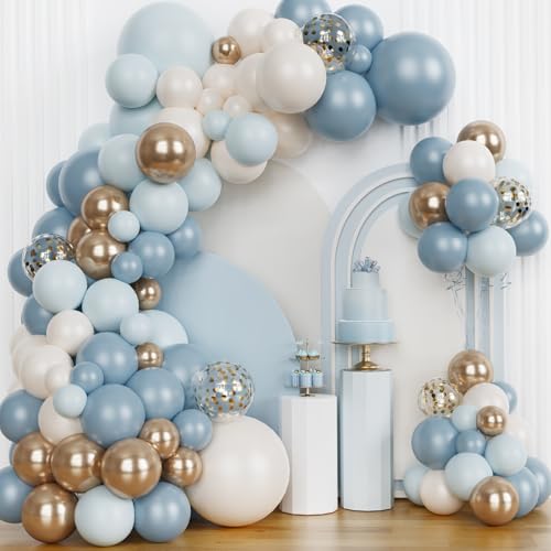 147Stück Blau Luftballon Girlande Kit Blau Gold Balloons Geburtstagsdeko für Babyparty Hochzeit Party Dekorationen Junge Mädchen von Riqiaqia