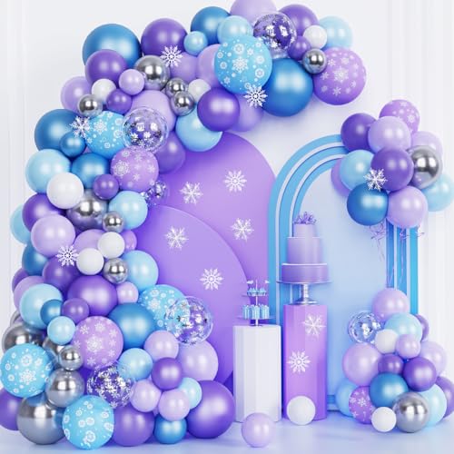 156Stück Frozen Luftballon Garland Arch Kit Frozen Geburtstagsdeko Mädchen Lila Blau Luftallons für Geburtstag Mädchen Party Deko Wonderland Weihnachten Babyparty von Riqiaqia