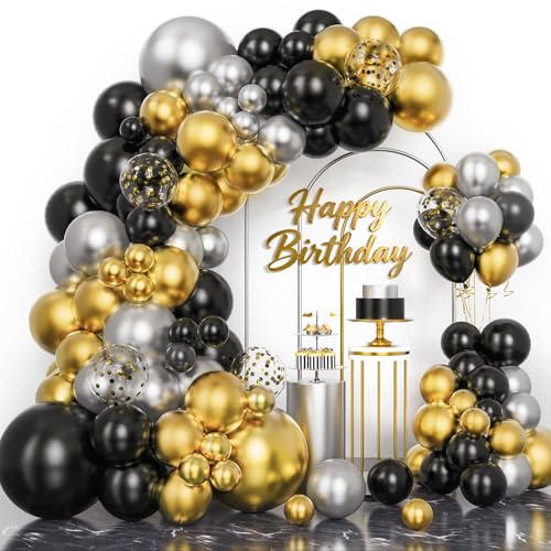 Riqiaqia 147Stück Schwarz Gold Luftballon Girlande, Gold Schwarz Silber Luftballons Geburtstagsdeko für Geburtstag, Silvester Deko 2026, Abschluss Party Deko, Hochzeit Riqiaqia 147Stück Schwarz Gold Luftballon Girlande, Gold Schwarz Silber Luftballons Geburtstagsdeko für Geburtstag, Silvester Deko 2026, Abschluss Party Deko, Hochzeit von Riqiaqia