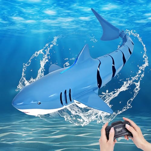 Risingor Ferngesteuertes Hai-Spielzeug, 2.4GHz RC Boot Simulation Hai Wasserspielzeug, Poolspielzeug Elektrischer Haiboot Ferngesteuert Spielzeug Geschenk für 5+ Jahre alte Jungen Mädchen, Blau von Risingor