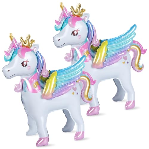 2 Stück Aluminiumfolie Luftballons, Stehendes Einhorn, Einhorn Luftballons mit Flügeln, Einhorn Helium Ballon, Einhorn Deko Kindergeburtstag, Einhorn Deko für Mädchen Kinder von Risipu