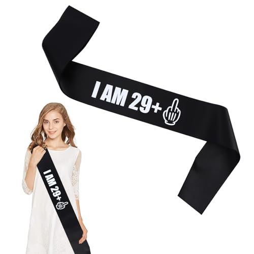 Risipu Geburtstagsschärpe, I AM 29+2.5 cm, Schwarze Schärpe mit weißer Folie für Damen und Herren, lustige Geburtstagsdekoration, Geschenke, 30. Geburtstag, Party-Dekoration, Zu von Risipu