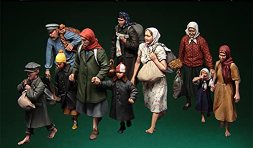 Risjc 1/35 WWII Europäische Flüchtlinge Resinfigurenmodell (10 Personen) unbemalt und unmontiert Miniaturmodellbausatz/R48451 von Risjc