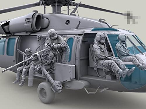 Risjc 1:35 Helikopter Kommando Resin Soldat Modellbausatz unmontiert und unbemalt //W2964 (beinhaltet 7 Personen, 2 Maschinengewehre und Seile, kein Flugzeug) von Risjc