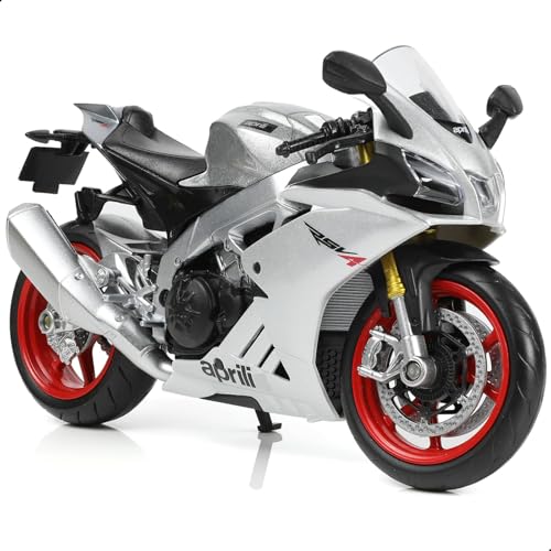 Risopen Motorrad Spielzeug für Kinder 1:12, Legierung Mini Motorcycle Modell Kompatibel für Aprilia RSVA RR1000 Motorrad Miniatur Nachbildung Geburtstag Geschenke für Motorradmodell Fans -Silber von Risopen