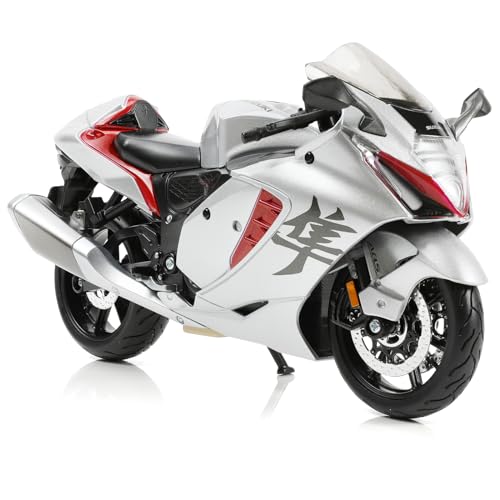 Risopen Motorrad Spielzeug für Kinder 1:12, Legierung Mini Motorcycle Modell Kompatibel für Suzuki Hayabusa Motorrad Miniatur Nachbildung geburtstag geschenke für Motorradmodell Fans -Silber von Risopen