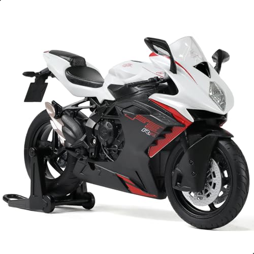 Risopen 1/12 Motorrad-Modellspielzeug kompatibel für MV Agusta F3 RR, Legierungs-Druckguss-Motorradmodell kein Zusammenbau erforderlich Mini-Racing-Moto-Kollektion Geschenk für Erwachsene (weiß) von Risopen