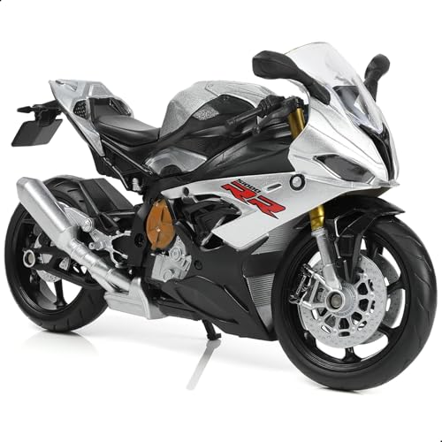 Risopen 1:12 Motorradmodell Spielzeug kompatibel für BMW S1000RR Metall-Stempel mit Plastikmotorradmodell Keine Montage benötigt Mini-Fertig-Moto-Geschenk für Erwachsene （Silber） von Risopen