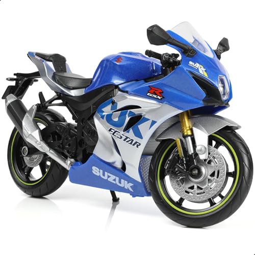 Risopen Motorrad Spielzeug für Kinder 1:12, Legierung Mini Motorcycle Modell Kompatibel für Suzuki GSX R1000R Motorrad Miniatur Nachbildung geburtstag geschenke für Motorradmodell Fans -Blau von Risopen