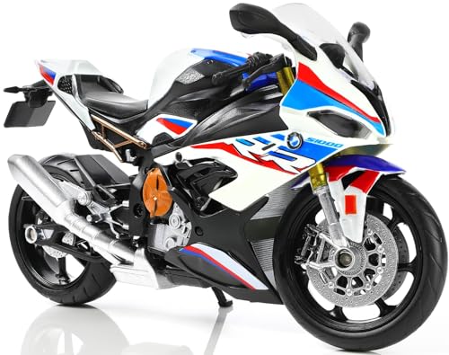 Risopen 1:12 Motorradmodell Spielzeug Kompatible für BMW S1000RR Metall Die-Cast mit Kunststoffmotorradmodell Keine Baugruppe benötigt Mini-Fertig-Moto-Geschenk für Erwachsene (weiß) von Risopen