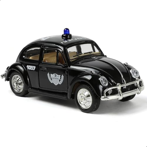 Risopen Käfer Modellauto 1/36, Compatible for VW Beetle Polizeiauto Zinklegierung Auto Modell mit Rückzugmotor, Druckguss Auto Spielzeug Dekoration für erwachsenes Kind (2.Black) von Risopen