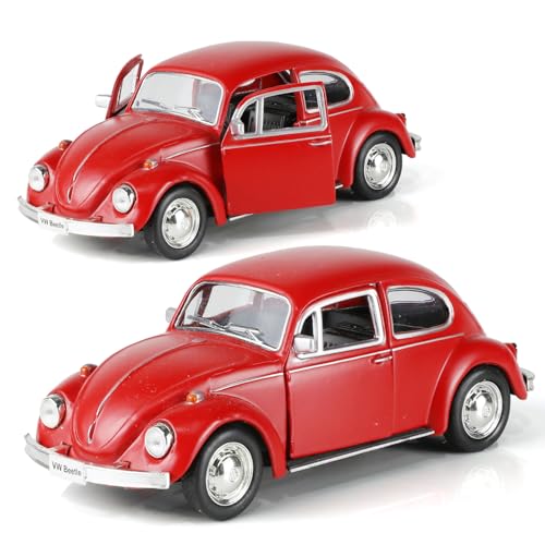 Risopen Käfer Modellauto 1/36, Compatible for VW Beetle Polizeiauto Zinklegierung Auto Modell mit Rückzugmotor, Druckguss Auto Spielzeug Dekoration für erwachsenes Kind (3.rot und Schwarz) von Risopen