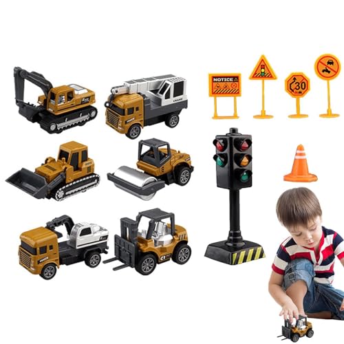 Rissunkv Baufahrzeuge,Spielzeug-Baufahrzeuge - Reibungsbetriebenes Kinderfahrzeug-Set - Engineering Truck Set Zurückziehbares Lernspielzeug für Kinder für den Heimunterricht von Rissunkv