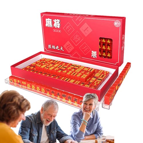 Rissunkv Tragbares Mahjong-Tischset, Reise-Mahjong-Spielset, Mahjong-Brettspielset für Erwachsene und Familie, Tragbarer und Outdoor-Reise- und Schlafspaß im chinesischen Stil von Rissunkv