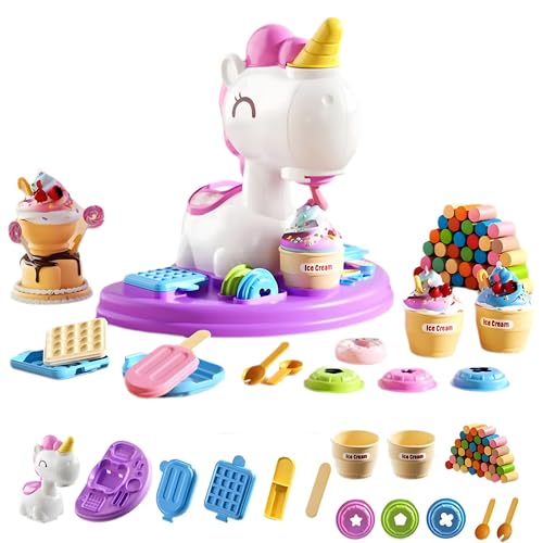 Eiscreme Spielset mit bunten Teigen, Teichzubehör mit Eismaschine, Kunsthandwerk, Lebensmittelspielzeug, Modelliermasse-Set, Teigwerkzeug-Set für Kinder ab 3 Jahren (12 Teigfarben) von Ristpal