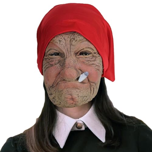 Ristyur 3 Pcs Gruselige Halloween-Gesichtsbedeckung | Halloween Gruselige Gesichtsbedeckung für Frauen,Latex-Abdeckung für alte Frauen mit Haaren, Halloween-Party, gruseliges Oma-Kostü von Ristyur