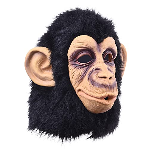 Ristyur Affen Latexmasken, Schimpansen Kopfbedeckung Für Erwachsene, Lustige Tiermasken Kopfbedeckung, Neuartiges Affen Gorilla Maskenkostüm, Kreativer Tierkopfhelm Für Halloween Cosplay Party von Ristyur