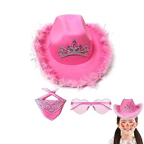 Ristyur Cowboyhut für Damen, Filzfeder, Cowgirl-Hut, Western-Cowgirl-Hüte und Halstuch, herzförmige Sonnenbrille, Zubehör, breite Krempe, Krone, Cowboyhut für Fasching, Cosplay Ristyur Cowboyhut für Damen, Filzfeder, Cowgirl-Hut, Western-Cowgirl-Hüte und Halstuch, herzförmige Sonnenbrille, Zubehör, breite Krempe, Krone, Cowboyhut für Fasching, Cosplay von Ristyur