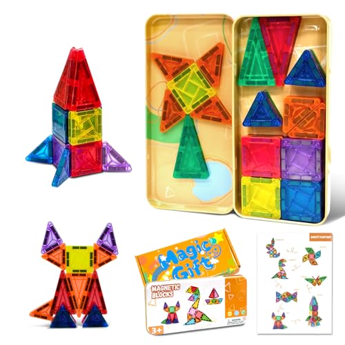Riswistoy 26 - Stück Magnetische Fliesen, Mini Magnetbausteine ReiseSet, Kleine Magnetbausteine für Kinder Kreatives Spielen & Unterwegs Basteln, Praktisches MagnetTravel Set von Riswistoy