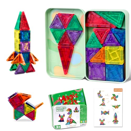 Riswistoy 42 - Stück Magnetische Fliesen, Mini Magnetbausteine ReiseSet, Kleine Magnetbausteine für Kinder Kreatives Spielen & Unterwegs Basteln, Praktisches MagnetTravel Set von Riswistoy