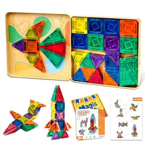 Riswistoy 60 - Stück Magnetische Fliesen, Mini Magnetbausteine ReiseSet, Kleine Magnetbausteine für Kinder Kreatives Spielen & Unterwegs Basteln, Praktisches MagnetTravel Set von Riswistoy
