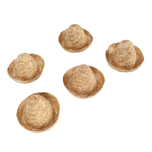 Riuulity 5 Mini -Sombrero -Hüte, Mexikanische Hüte von Mini 9,5 cm Strohhüten für Handwerk, Spielzeug, Puppen, Wohnkultur, Premium -Weizenstroh, Leicht zu Tragen, Stabil, Langlebig, von Riuulity