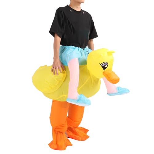 Riuulity Inblasbare Gelbe Ente, Erwachsene Entenkostüm Aufblasbar, Premium-Polyestermaterial, 90er-Jahre-Inflation, Einstellbare Kordelkordel, 150-195 Cm, Ideal für Partys, Cosplay von Riuulity