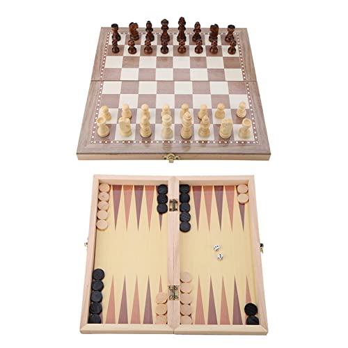 Riuulity Set Tragbares Holzschach 3-in-1 mit Spaß für und Erwachsene Schach & Checkers & Backgammon-Spielspielzeug Zum Reisen von Riuulity