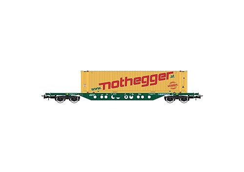 CEMAT Containerwagen Typ Sgnss, grün lackiert, neues CEMAT-Logo, mit 45-Fuß-Container „Nothegger“, Epoche VI von Rivarossi