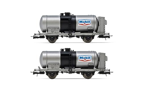 FS Tankwagen, 2 Achsen, 2 Stück, großer Tank, mit und ohne Bremserkabine, „Mobil“, Epoche III von Rivarossi