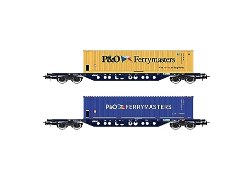 Mercitalia Intermodal Containerwagen Sgnss, 2 Stück, blau lackiert, mit 45-Fuß-Containern „P&O Ferrymasters“, blau und gelb, Epoche VI von Rivarossi