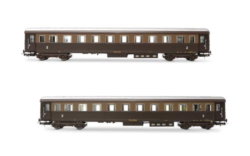 Rivarossi HR4367 FS, 2er-Pack Bz 33010 Typ 1946 2. Klasse, eines mit „ristoro“-Abteil, Castano/Isabella-Lackierung, Ep. IIIb, Schienenfahrzeuge von Rivarossi