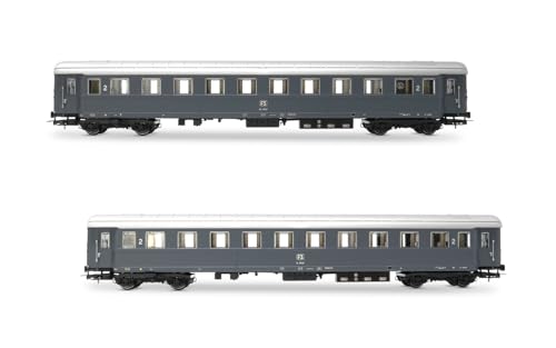 Rivarossi HR4368, 2er-Packung Bz 33010 Typ 1946 2. Klasse, eines mit „ristoro“-Abteil, FS-Kennzeichnung, graue Lackierung, Ep. IVa, Reisezugwagen von Rivarossi