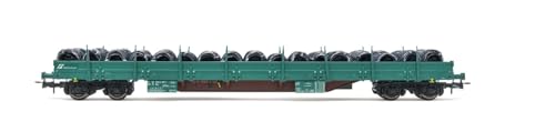 Rivarossi HR6553 FS, 4-achsiger Rungenwagen Bauart Res, grüne Lackierung, beladen mit Drahtspulen, Ep. VI Modelleisenbahn – Schienenfahrzeuge – Waggons von Rivarossi