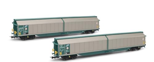 Rivarossi HR6598 FS, 2er-Pack geschlossener Güterwagen Bauart Habillss, XMPR-Lackierung, Ep. V-VI Rollmaterial – Waggons, Grau und Grün von Rivarossi