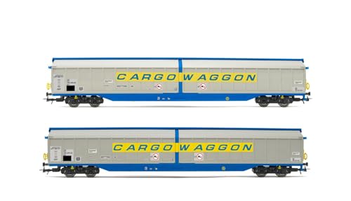 Rivarossi HR6599 DB, 2er-Pack Schiebewandwagen „CARGOWAGGON“, Silberne Lackierung mit leichtem Weathering-Effekt, Ep. IV Rollmaterial – Waggons, Silber/blau von Rivarossi
