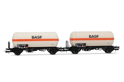 Rivarossi HR6618 DB, 2-teiliges Set 2-achsiger Gaskesselwagen Zgs, „BASF“, Ep. IV-V-Fahrzeuge – Waggons von Rivarossi