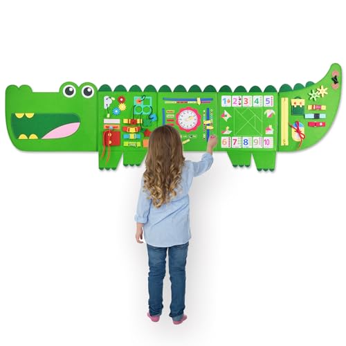 Rivibou Montessori Krokodil Beschäftigtes Brett, sensorisches Brett, Lernspielzeug, Aktivitätswürfel, Kinderzimmermöbel, interaktives Spielzeug, Spielzeug von Rivibou