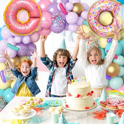 Luftballons Geburtstag, 127 Stück Geburtstagsdeko Kindergeburtstag Deko Luftballon, Donut Folienballon, Geburtstag Dekoration Luftballons für Party, Einschulung, Geburtstag(Mehrfarbig) von Rixotix
