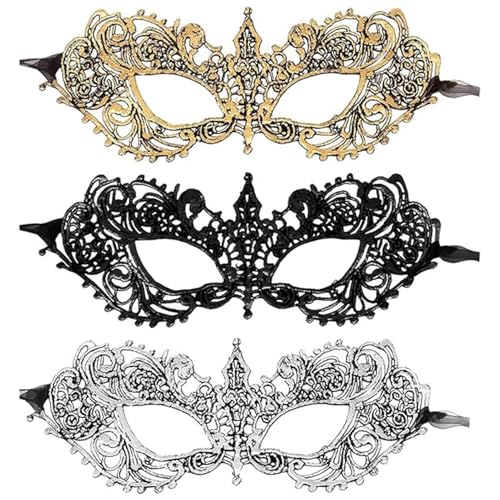Rixotix 3 x Maskerade-Maske für Damen, Spitzenparty, Halbgesicht/Maske, Luxus-Masken, zum Anziehen, Abschlussball, Halloween, Karneval, Maskerade, feminin für Kostümparty, Damen, Mädchen, Damen (Größe Rixotix 3 x Maskerade-Maske für Damen, Spitzenparty, Halbgesicht/Maske, Luxus-Masken, zum Anziehen, Abschlussball, Halloween, Karneval, Maskerade, feminin für Kostümparty, Damen, Mädchen, Damen (Größe von Rixotix