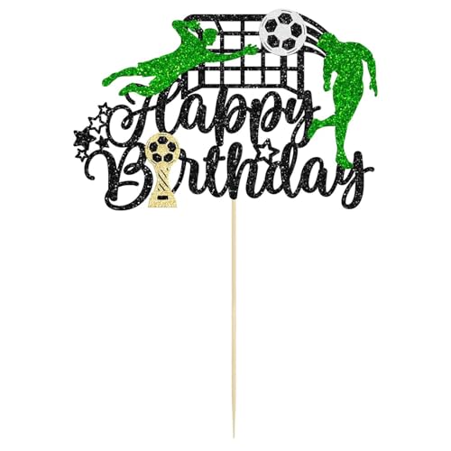 Tortenaufsatz "Happy Birthday" mit Fußballmotiven, glitzerndes Fußballspieler-Plektrum für Geburtstagspartys mit Sportmotiven (schwarz) von Rixotix