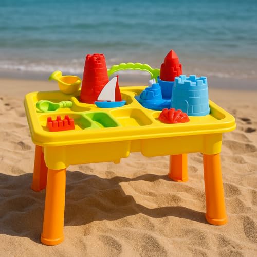 Riyashop Sand Wassertisch Sandspielzeug Kinder und Spieltisch 2 in1, inkl Spieltischmatte, Eimer, Schaufel, Wasserrad Sandkasten Spielzeug für Garden Beach Indoor Unisex von Riyashop