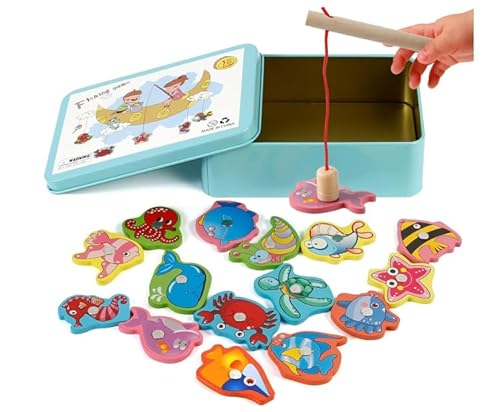 Riybyds Gioco di Pesca in Legno per Bambini da 2 Anni, Gioco Educativo Montessori Magnetico, Gioco Pesca Pesci Calamita, Bambino in Legno Educativo Giocattoli, Gioco di Pesca per Bambini von Riybyds