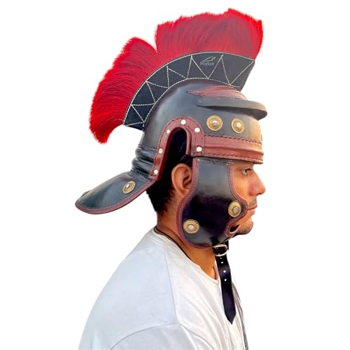 Riylox Roman Centurion Lederhelm mit roter Plume, Mittelalterliche Trachtenrüstung mit Holzständer Riylox Roman Centurion Lederhelm mit roter Plume, Mittelalterliche Trachtenrüstung mit Holzständer von Riylox