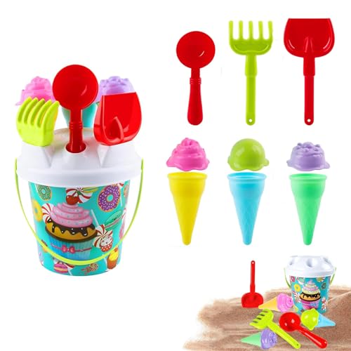 Rkllejs Sandspielzeug Strandspielzeug Kinder, 10 PCS Reise Sandspielzeug, Sandkasten Spielzeug,Strandspielzeug, für Kinder ab 3 4 5 6 Jahre Mädchen Junge (Eiscreme) von Rkllejs